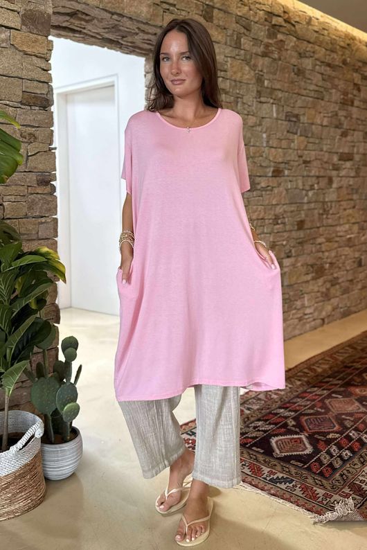 Made in Italy Perfect Pocketed T Shirt Dress Candy - 